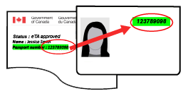 Image of approval letter and passport information page